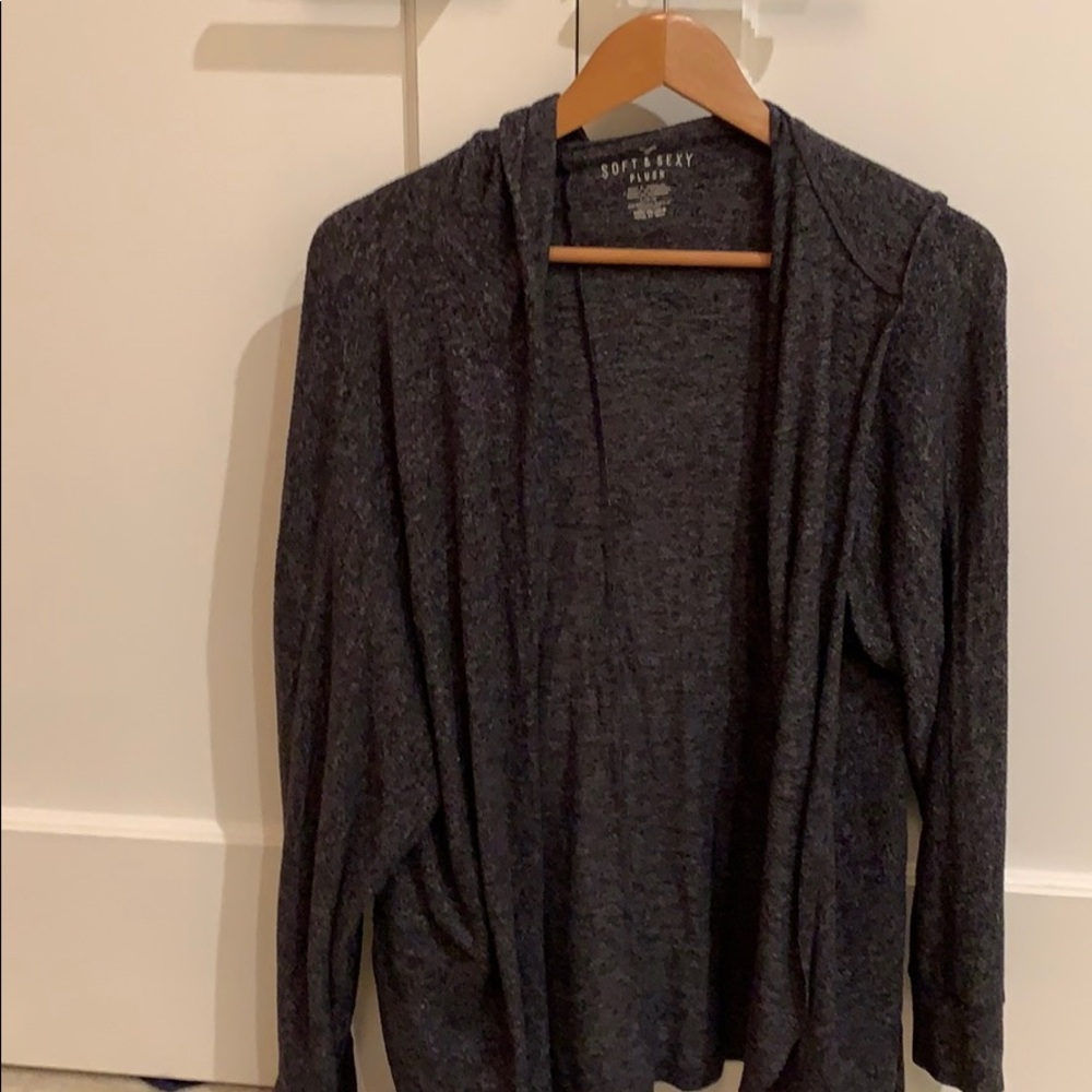 hooded gray cardigan american eagle